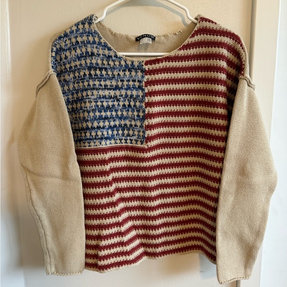 ⭐️3for10⭐️ Cotton Knit American Flag Americana Crewneck Pullover Women’s Medium - Picture 2 of 11